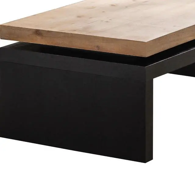 Alt view image 5 of 7 - 47.6" Wood Coffee Table, Mid Century Modern Farmhouse Wooden Coffee Tables for Living Room Natural Solid Firwood Tabletop Rectangle Center Table for Apartment Home Office Tea Table (Natural+Black)