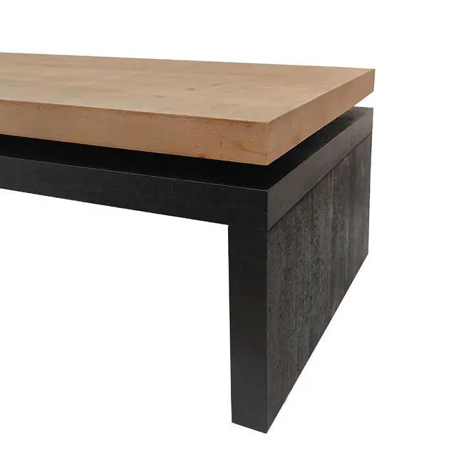 Alt view image 4 of 7 - 47.6" Wood Coffee Table, Mid Century Modern Farmhouse Wooden Coffee Tables for Living Room Natural Solid Firwood Tabletop Rectangle Center Table for Apartment Home Office Tea Table (Natural+Black)