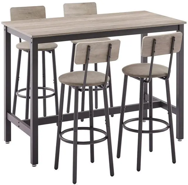 Alt view image 6 of 7 - Bar Table Set with 4 Stools,PU Upholstered Counter Height Dining Set for Kitchen, Living Room, Bar, Small Spaces (Grey)