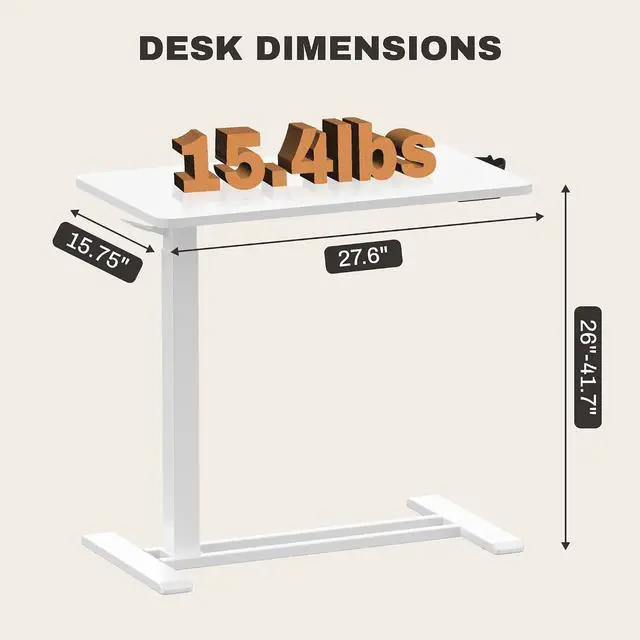 Alt view image 2 of 7 - Adjustable Overbed Bedside Table Pneumatic Adjustable Height Laptop Computer Standing Desk Cart with Tray, Hospital and Home Use(23.6" W x 13.8" D,Black)