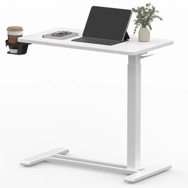 Main image of Adjustable Overbed Bedside Table Pneumatic Adjustable Height Laptop Computer Standing Desk Cart with Tray, Hospital and Home Use(23.6" W x 13.8" D,Black)