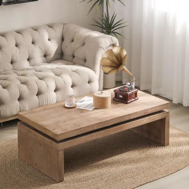 Main image of Wood Coffee Table, 47.6" Mid Century Modern Farmhouse Wooden Coffee Tables for Living Room Natural Solid Firwood Tabletop Rectangle Center Table for Home Office Tea Table (Natural)