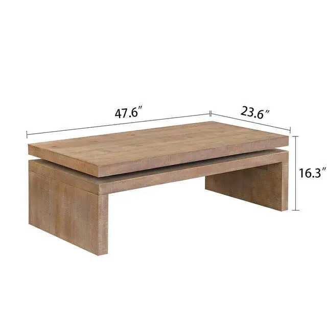 Alt view image 2 of 7 - Wood Coffee Table, 47.6" Mid Century Modern Farmhouse Wooden Coffee Tables for Living Room Natural Solid Firwood Tabletop Rectangle Center Table for Home Office Tea Table (Natural)