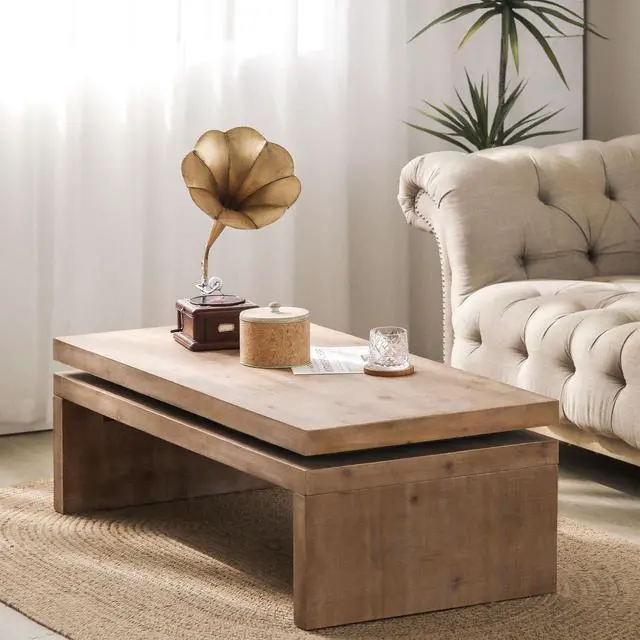 Alt view image 5 of 7 - Wood Coffee Table, 47.6" Mid Century Modern Farmhouse Wooden Coffee Tables for Living Room Natural Solid Firwood Tabletop Rectangle Center Table for Home Office Tea Table (Natural)