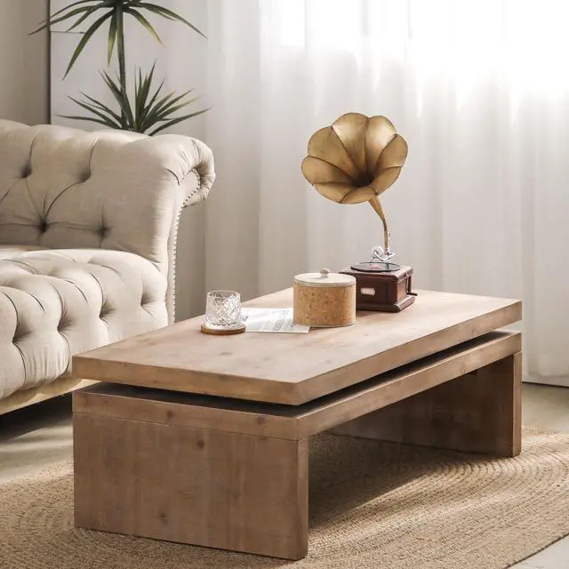 Alt view image 6 of 7 - Wood Coffee Table, 47.6" Mid Century Modern Farmhouse Wooden Coffee Tables for Living Room Natural Solid Firwood Tabletop Rectangle Center Table for Home Office Tea Table (Natural)