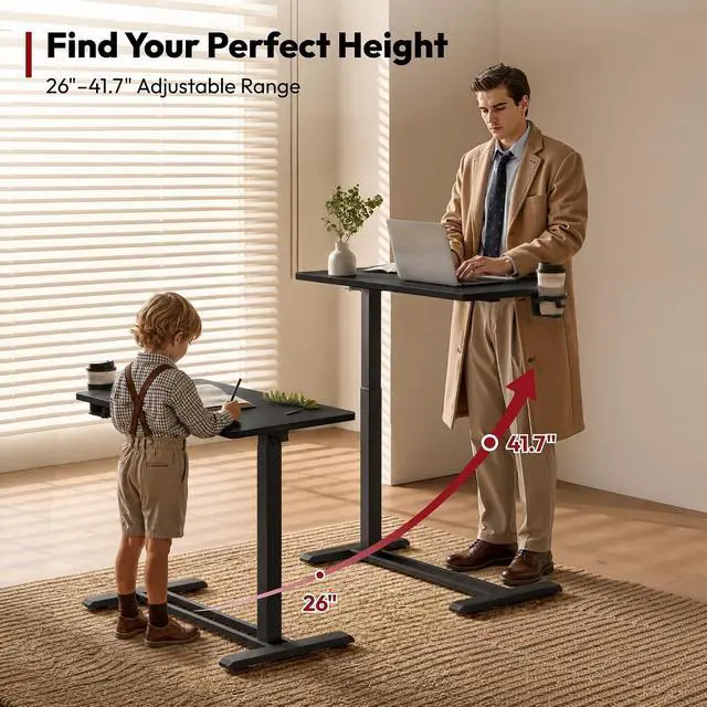 Alt view image 4 of 7 - Adjustable Overbed Bedside Table Pneumatic Adjustable Height Laptop Computer Standing Desk Cart with Tray, Hospital and Home Use(23.6" W x 13.8" D,Maple)