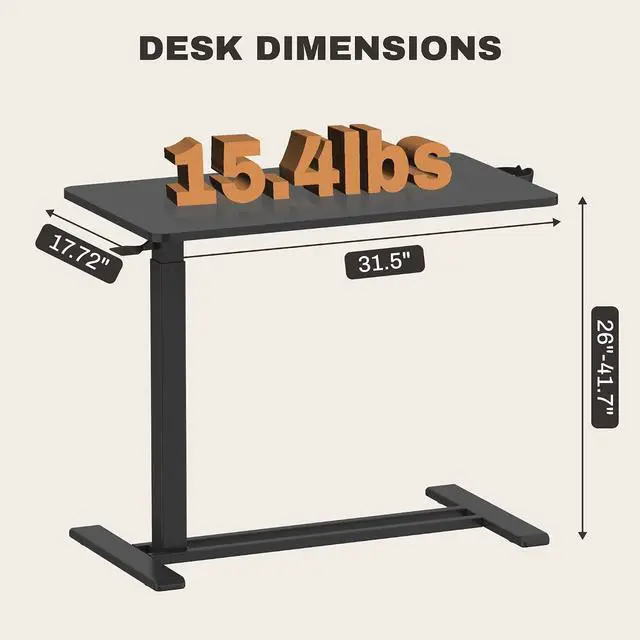 Alt view image 2 of 7 - Adjustable Overbed Bedside Table Pneumatic Adjustable Height Laptop Computer Standing Desk Cart with Tray, Hospital and Home Use(23.6" W x 13.8" D, Walnut)
