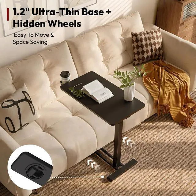 Alt view image 6 of 7 - Adjustable Overbed Bedside Table Pneumatic Adjustable Height Laptop Computer Standing Desk Cart with Tray, Hospital and Home Use(23.6" W x 13.8" D,Maple)