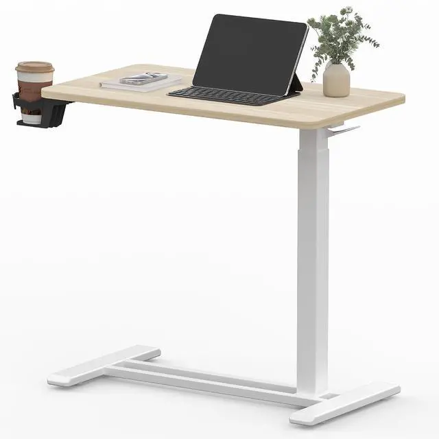 Main image of Medical Adjustable Overbed Bedside Table with Hidden Casters, Pneumatic Mobile Laptop Computer Standing Desk Cart with Tray, Hospital and Home Use(31.5" W x 17.7" D, Pink)