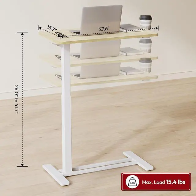Alt view image 3 of 7 - Medical Adjustable Overbed Bedside Table with Hidden Casters, Pneumatic Mobile Laptop Computer Standing Desk Cart with Tray, Hospital and Home Use(31.5" W x 17.7" D, Pink)