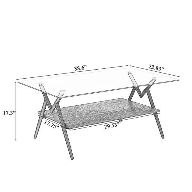 Alt view image 2 of 6 - Glass Coffee Table Modern Rectangular Tempered Glass Center Table with Open Storage Shelf, 2-Tier Accent Table with Metal Frame for Living Room & Small Spaces (Black+Black Glass B)