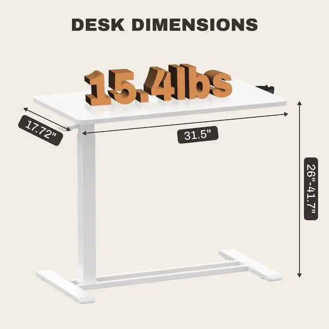 Alt view image 2 of 7 - Adjustable Overbed Bedside Table Pneumatic Adjustable Height Laptop Computer Standing Desk Cart with Tray, Hospital and Home Use(23.6" W x 13.8" D,White)
