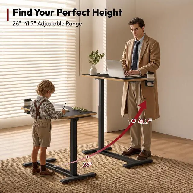 Alt view image 4 of 7 - Medical Adjustable Overbed Bedside Table with Hidden Casters, Pneumatic Mobile Laptop Computer Standing Desk Cart with Tray, Hospital and Home Use(31.5" W x 17.7" D, Black)