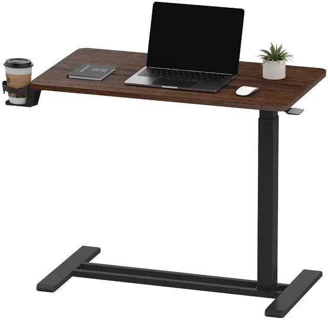 Main image of Medical Adjustable Overbed Bedside Table with Hidden Casters, Pneumatic Mobile Laptop Computer Standing Desk Cart with Tray, Hospital and Home Use(27.6" W x 15.7" D, Walnut)