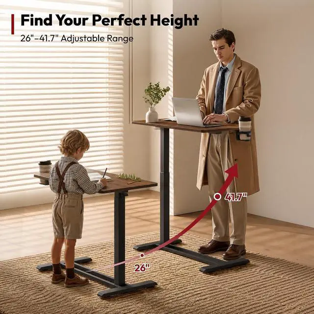 Alt view image 3 of 7 - Medical Adjustable Overbed Bedside Table with Hidden Casters, Pneumatic Mobile Laptop Computer Standing Desk Cart with Tray, Hospital and Home Use(27.6" W x 15.7" D, Walnut)