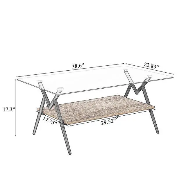 Alt view image 2 of 6 - Glass Coffee Table Modern Rectangular Tempered Glass Center Table with Open Storage Shelf, 2-Tier Accent Table with Metal Frame for Living Room & Small Spaces (Black+Black Glass A)