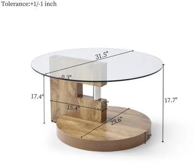 Alt view image 2 of 7 - Glass Coffee Table, Round Coffee Tables for Living Room, 2-Tier Circle Wooden Center Table with Tempered Glass Top, 31.5 Inch Modern Accent Cocktail Table for Home Office (Wood)
