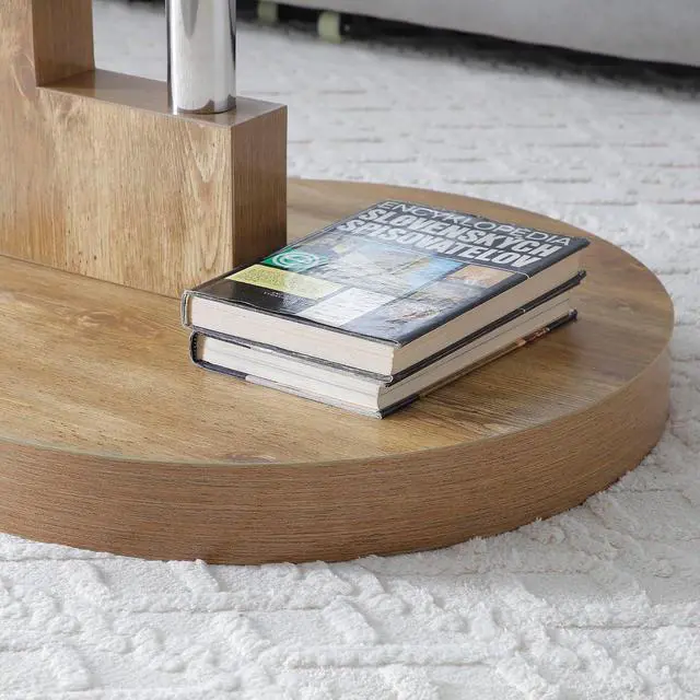 Alt view image 3 of 7 - Glass Coffee Table, Round Coffee Tables for Living Room, 2-Tier Circle Wooden Center Table with Tempered Glass Top, 31.5 Inch Modern Accent Cocktail Table for Home Office (Wood)