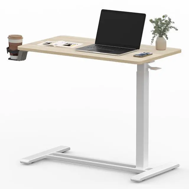 Main image of Medical Adjustable Overbed Bedside Table with Hidden Casters, Pneumatic Mobile Laptop Computer Standing Desk Cart with Tray, Hospital and Home Use(27.6" W x 15.7" D, Pink)