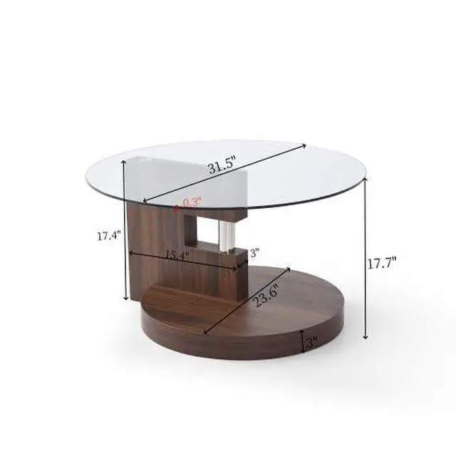 Alt view image 2 of 7 - Glass Coffee Table, Round Coffee Tables for Living Room, 2-Tier Circle Wooden Center Table with Tempered Glass Top, 31.5 Inch Modern Accent Cocktail Table for Home Office (Walnut)