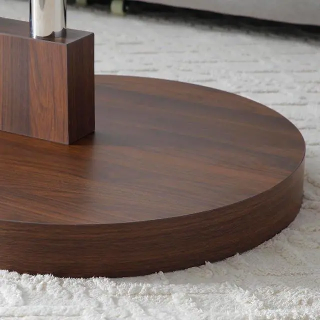 Alt view image 4 of 7 - Glass Coffee Table, Round Coffee Tables for Living Room, 2-Tier Circle Wooden Center Table with Tempered Glass Top, 31.5 Inch Modern Accent Cocktail Table for Home Office (Walnut)