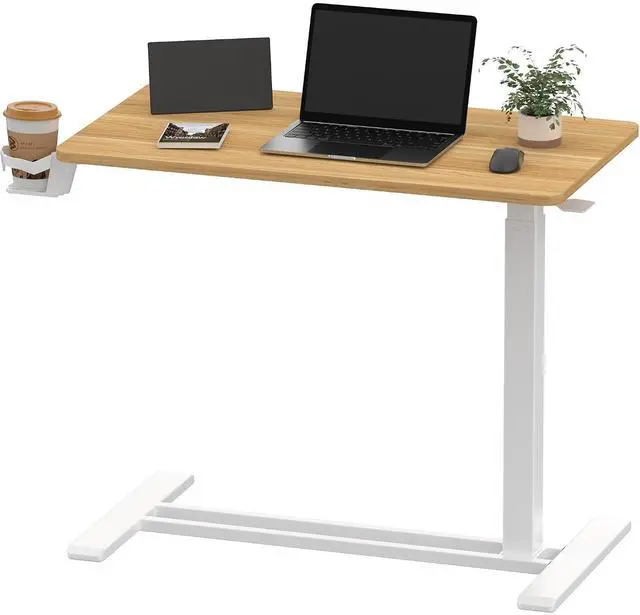 Main image of Medical Adjustable Overbed Bedside Table with Hidden Casters, Pneumatic Mobile Laptop Computer Standing Desk Cart with Tray, Hospital and Home Use(31.5" W x 17.7" D, Maple)