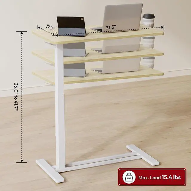 Alt view image 3 of 7 - Medical Adjustable Overbed Bedside Table with Hidden Casters, Pneumatic Mobile Laptop Computer Standing Desk Cart with Tray, Hospital and Home Use(27.6" W x 15.7" D, Pink)