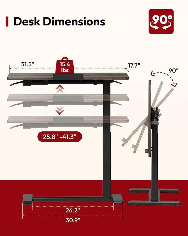 Alt view image 2 of 7 - Medical Adjustable Overbed Bedside Table with Casters 90° Tilt Top Pneumatic Mobile Rolling Laptop Computer Standing Desk Cart with Tray, Hospital and Home Use(31.5" W x 17.7" D,Rustic Brown)