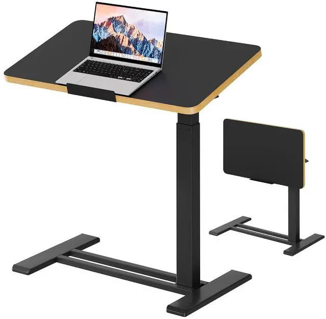 Main image of Medical Adjustable Overbed Bedside Table with Casters 90° Tilt Top Pneumatic Mobile Rolling Laptop Computer Standing Desk Cart with Tray, Hospital and Home Use(27.6" W x 15.7" D, Black)