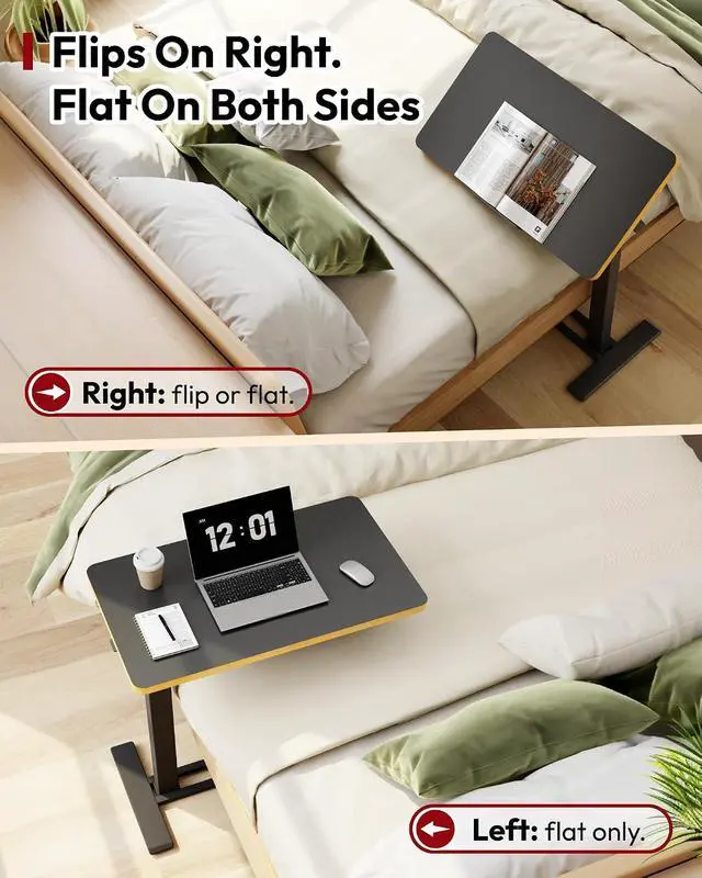 Alt view image 6 of 7 - Medical Adjustable Overbed Bedside Table with Casters 90° Tilt Top Pneumatic Mobile Rolling Laptop Computer Standing Desk Cart with Tray, Hospital and Home Use(27.6" W x 15.7" D, Black)