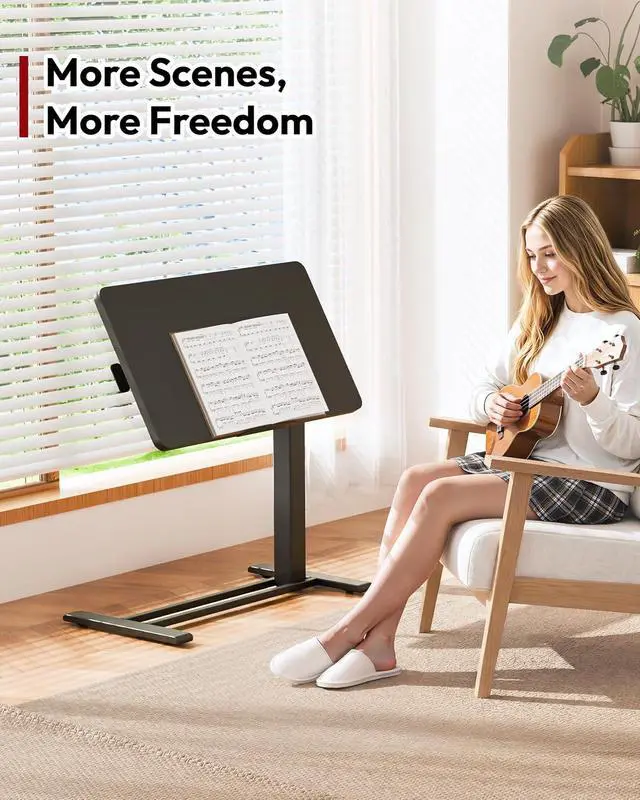 Alt view image 6 of 7 - Medical Adjustable Overbed Bedside Table with Casters 90° Tilt Top Pneumatic Mobile Rolling Laptop Computer Standing Desk Cart with Tray, Hospital and Home Use(31.5" W x 17.7" D, Black)