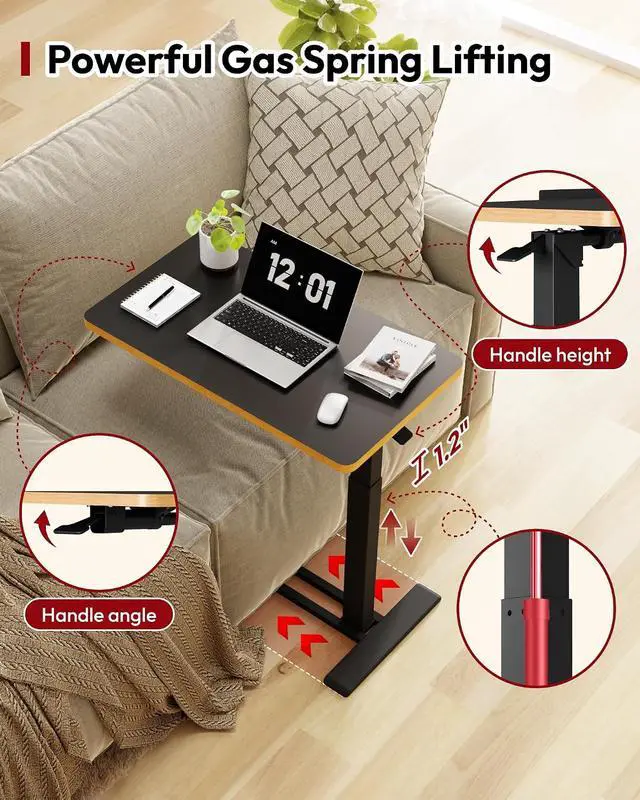 Alt view image 5 of 7 - Medical Adjustable Overbed Bedside Table with Casters 90° Tilt Top Pneumatic Mobile Rolling Laptop Computer Standing Desk Cart with Tray, Hospital and Home Use(27.6" W x 15.7" D, Black)