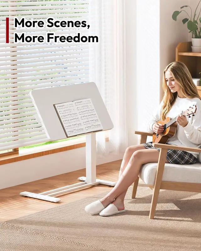 Alt view image 7 of 7 - Medical Adjustable Overbed Bedside Table with Casters 90° Tilt Top Pneumatic Mobile Rolling Laptop Computer Standing Desk Cart with Tray, Hospital and Home Use(31.5" W x 17.7" D, White)