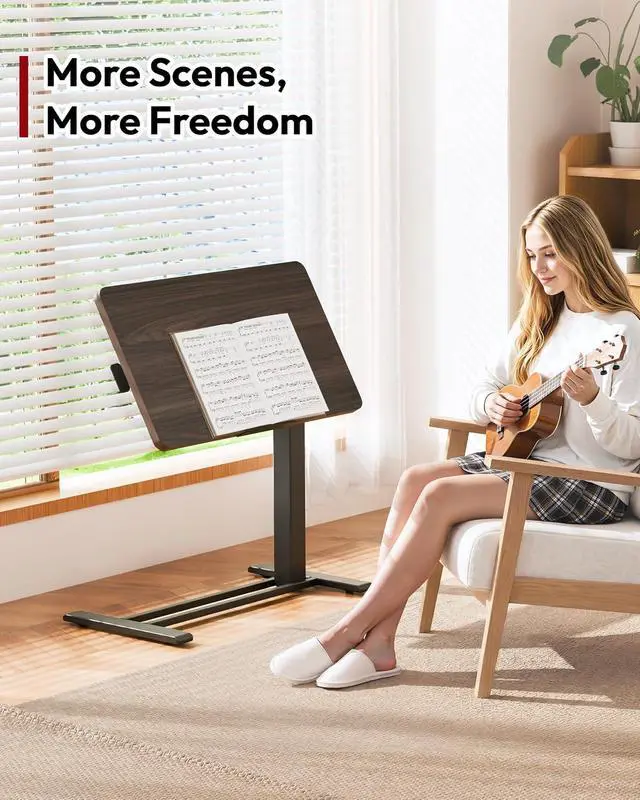 Alt view image 7 of 7 - Medical Adjustable Overbed Bedside Table with Casters 90° Tilt Top Pneumatic Mobile Rolling Laptop Computer Standing Desk Cart with Tray, Hospital and Home Use(31.5" W x 17.7" D,Rustic Brown)
