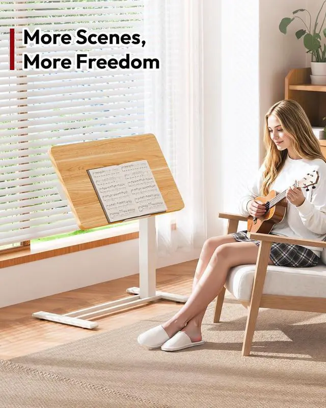 Alt view image 7 of 7 - Medical Adjustable Overbed Bedside Table with Casters 90° Tilt Top Pneumatic Mobile Rolling Laptop Computer Standing Desk Cart with Tray, Hospital and Home Use(31.5" W x 17.7" D, Maple)