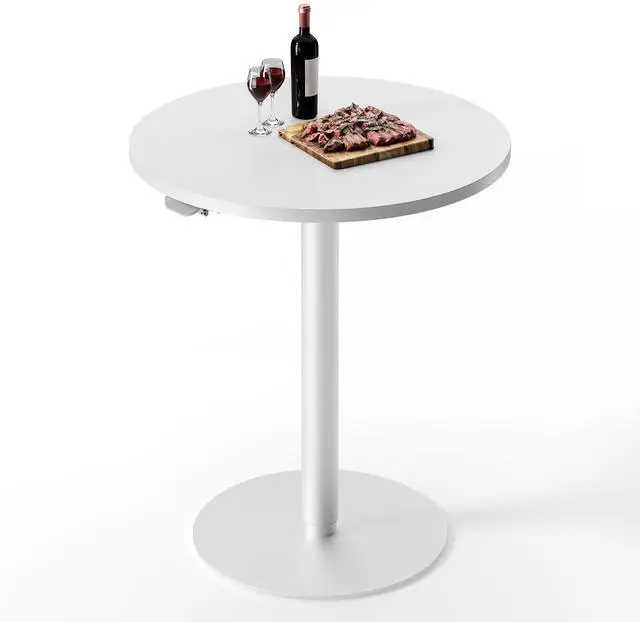 Main image of Pneumatic Height Adjustable Round Dining Table, 27.5" Portable Bar Table, Wooden Overbed Table for Laptop, Snacks & Coffee, Ideal for Living Room, Bedroom, Home Office(Black)