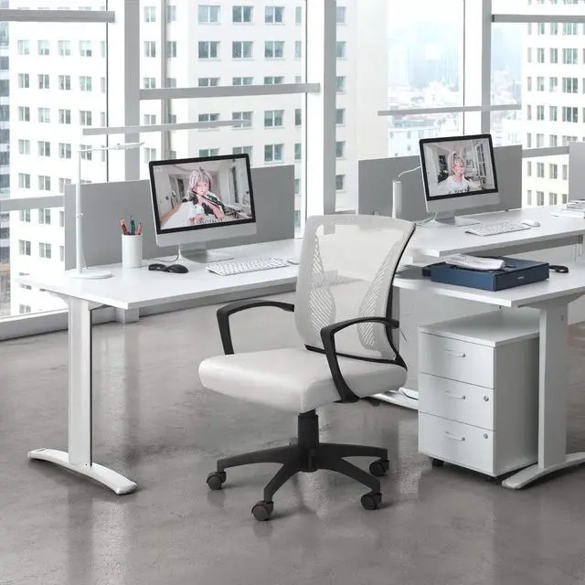 Alt view image 2 of 7 - Office Chair Ergonomic Computer Desk Mesh Chair Mid Back Swivel Lumbar Support with Armrest (1, White)