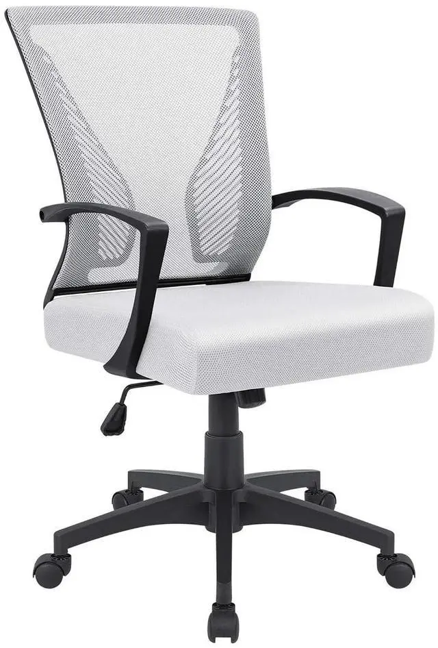 Main image of Office Chair Ergonomic Computer Desk Mesh Chair Mid Back Swivel Lumbar Support with Armrest (1, White)