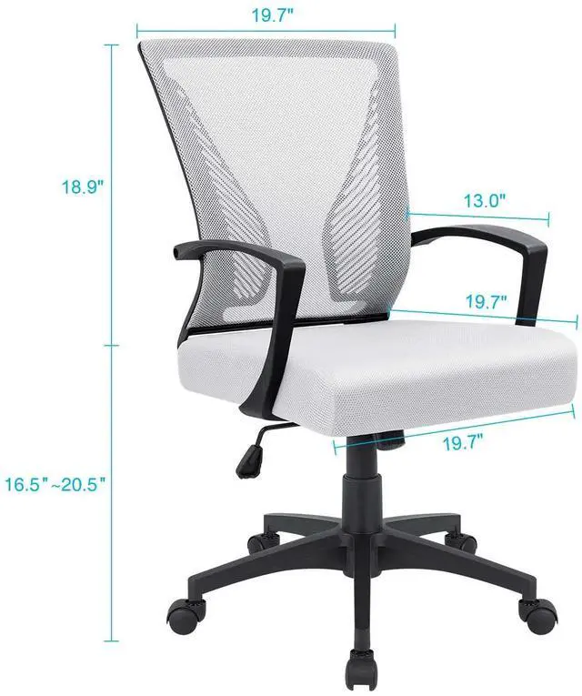 Alt view image 3 of 7 - Office Chair Ergonomic Computer Desk Mesh Chair Mid Back Swivel Lumbar Support with Armrest (1, White)