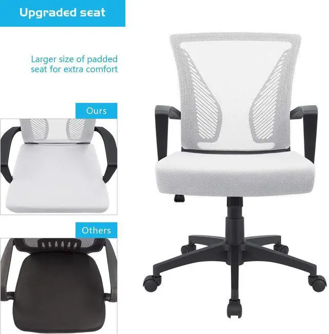Alt view image 4 of 7 - Office Chair Ergonomic Computer Desk Mesh Chair Mid Back Swivel Lumbar Support with Armrest (1, White)