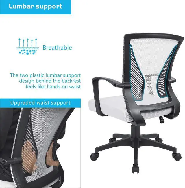 Alt view image 5 of 7 - Office Chair Ergonomic Computer Desk Mesh Chair Mid Back Swivel Lumbar Support with Armrest (1, White)