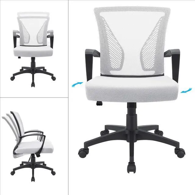 Alt view image 7 of 7 - Office Chair Ergonomic Computer Desk Mesh Chair Mid Back Swivel Lumbar Support with Armrest (1, White)