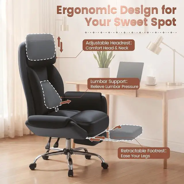 Alt view image 5 of 7 - Big and Tall Gaming Chair, Ergonomic Office Chair with footrest, 180°Flip Armrests Gaming Chair Criss Cross Legged, Wide Seat Reclining Vanity Chair (Short Velvet, Black)