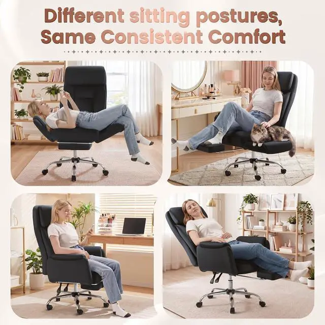 Alt view image 3 of 7 - Big and Tall Gaming Chair, Ergonomic Office Chair with footrest, 180°Flip Armrests Gaming Chair Criss Cross Legged, Wide Seat Reclining Vanity Chair (Short Velvet, Black)