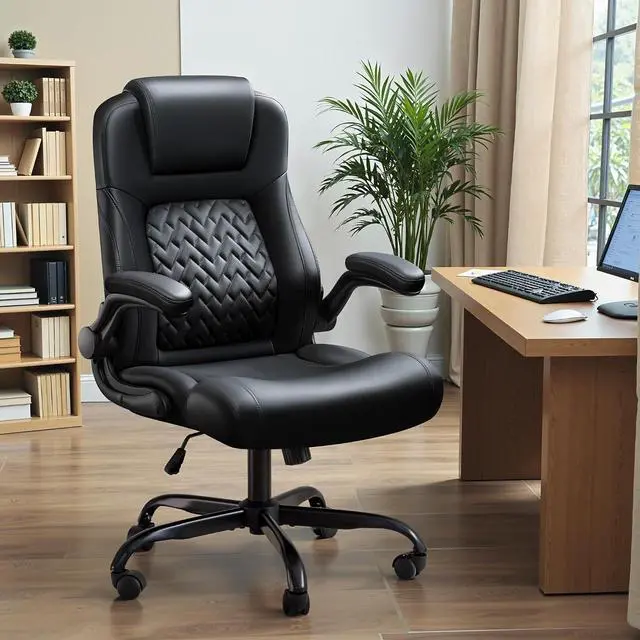 Alt view image 2 of 7 - Big and Tall Office Chair 500lbs, Heavy Duty Office Chairs, Ergonomic High Back Desk Chair, Adjustable Flip Up Armrest Executive Chair Made of PU Leather, Computer Chair for Gaming Desk (Black)