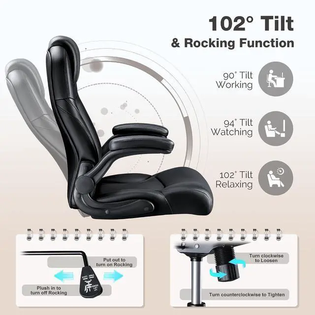 Alt view image 4 of 7 - Big and Tall Office Chair 500lbs, Heavy Duty Office Chairs, Ergonomic High Back Desk Chair, Adjustable Flip Up Armrest Executive Chair Made of PU Leather, Computer Chair for Gaming Desk (Black)