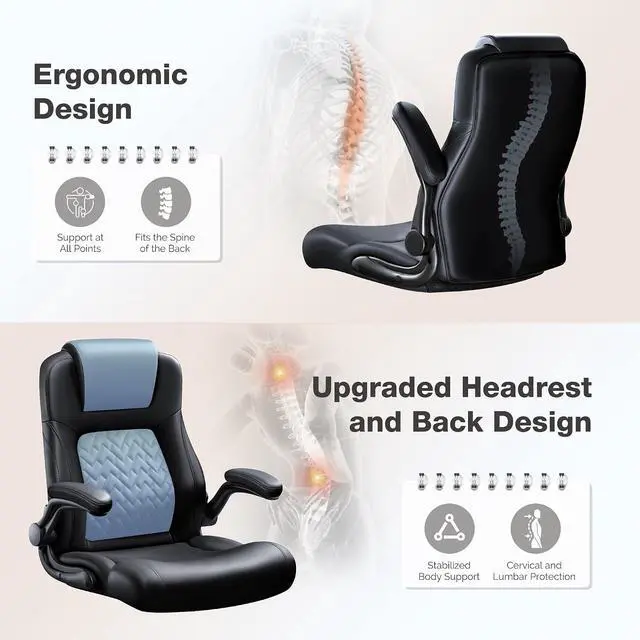 Alt view image 7 of 7 - Big and Tall Office Chair 500lbs, Heavy Duty Office Chairs, Ergonomic High Back Desk Chair, Adjustable Flip Up Armrest Executive Chair Made of PU Leather, Computer Chair for Gaming Desk (Black)