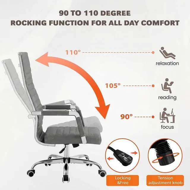 Alt view image 7 of 7 - Ribbed Office Chair High Back PU Leather Executive Conference Chair Adjustable Swivel Chair with Arms (Bicolor Vintage Grey)