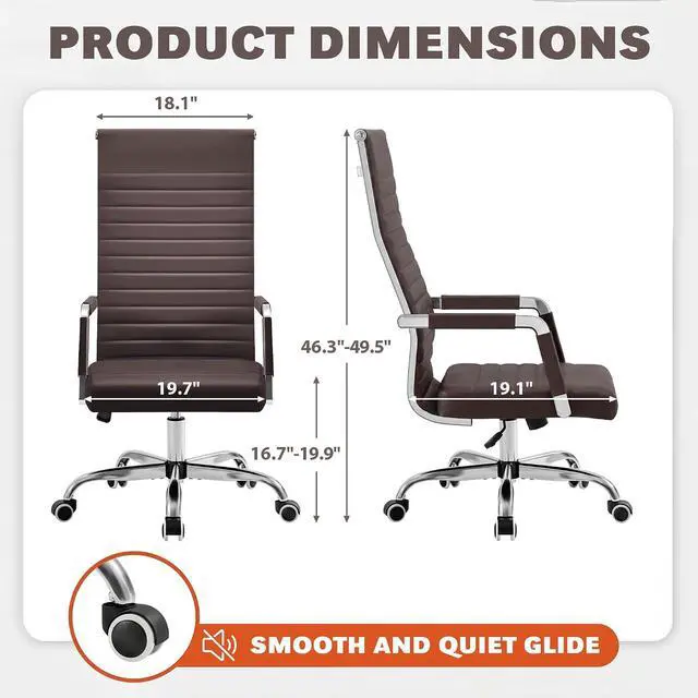 Alt view image 3 of 7 - Ribbed Office Chair High Back PU Leather Executive Conference Chair Adjustable Swivel Chair with Arms (Bicolor Retro Brown)