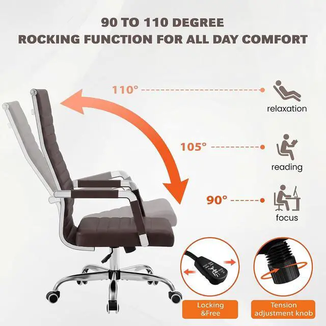 Alt view image 7 of 7 - Ribbed Office Chair High Back PU Leather Executive Conference Chair Adjustable Swivel Chair with Arms (Bicolor Retro Brown)